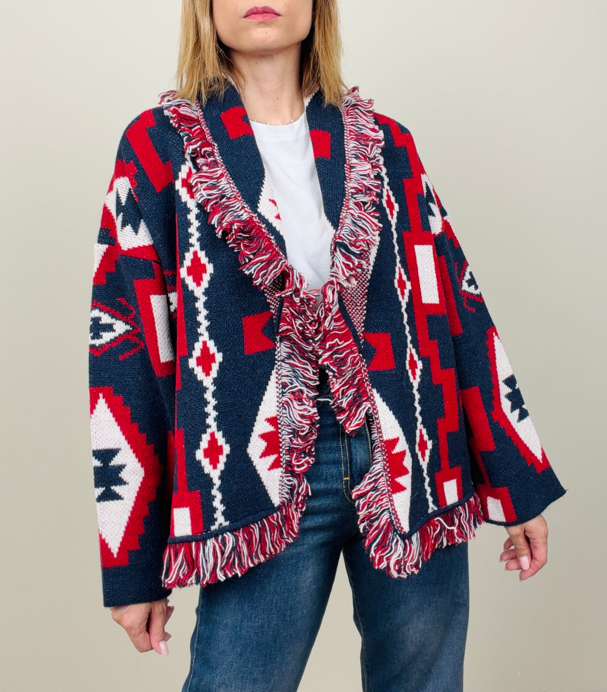 Cardigan etnico blu-rosso
