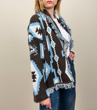Cardigan etinico marrone-azzurro