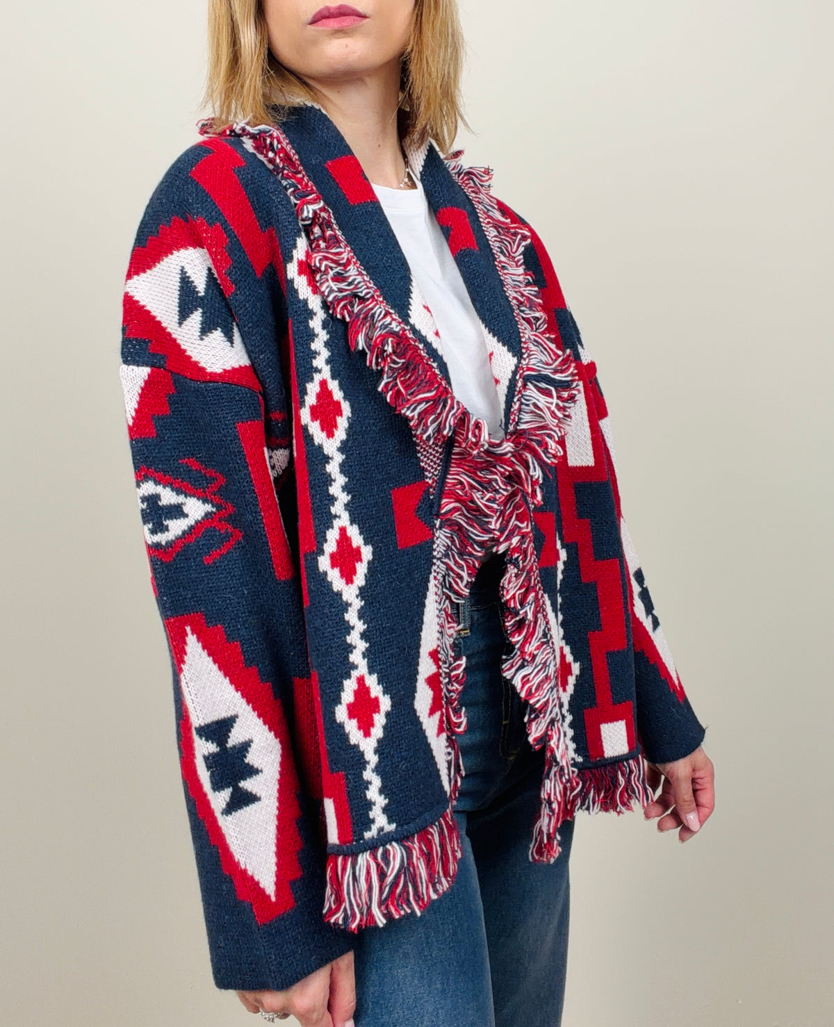 Cardigan etnico blu-rosso