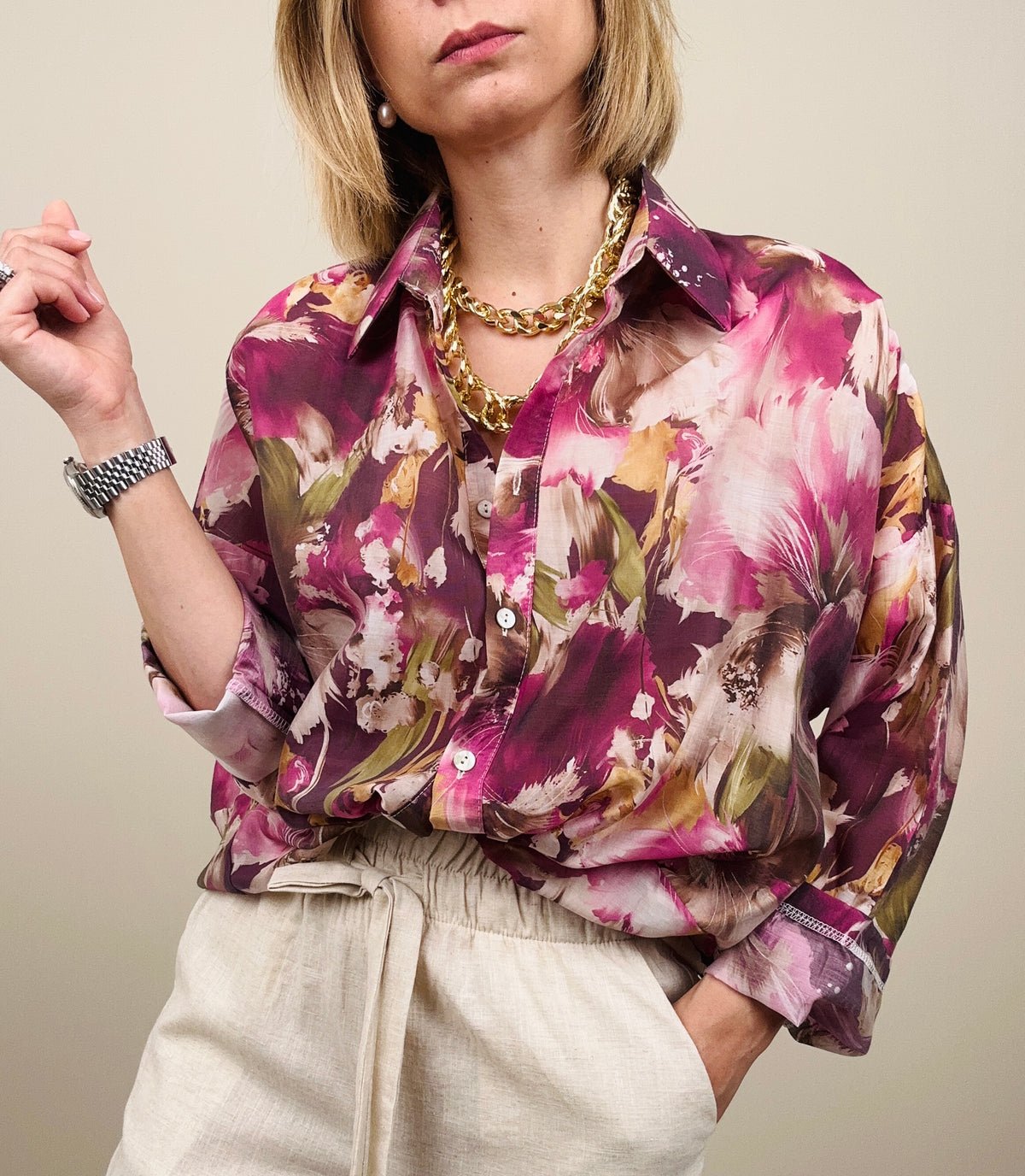 Camicia in fantasia ciclamino