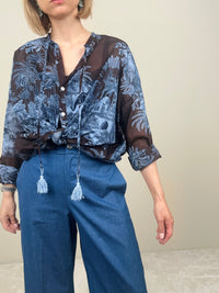 Camicia in mussola fondente e azzurro