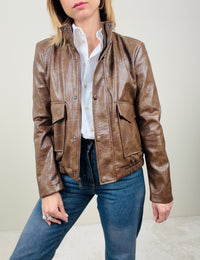 Giubbino in ecopelle marrone chiaro