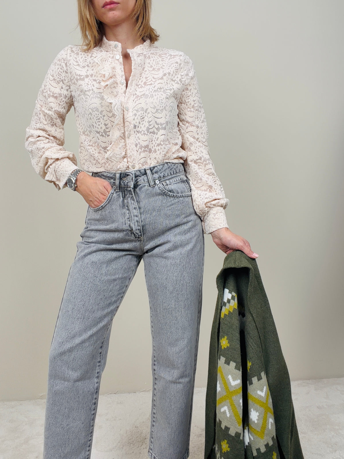Camicia in pizzo burro