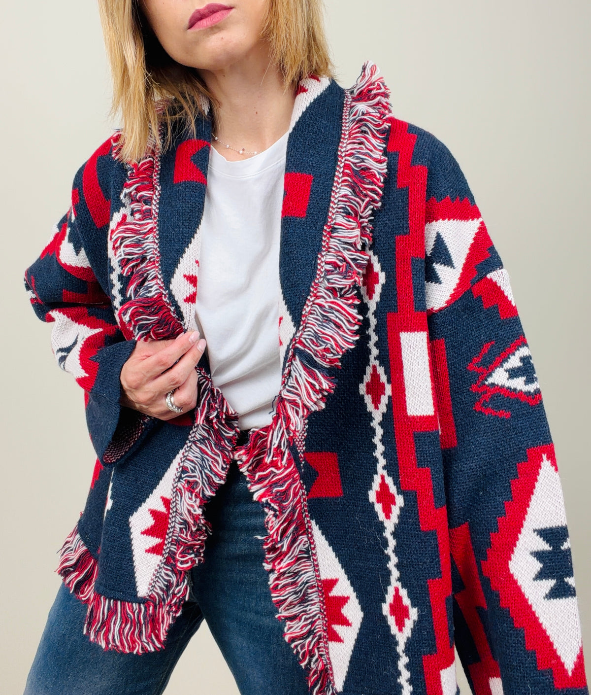 Cardigan etnico blu-rosso