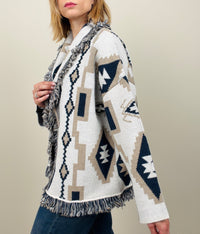 Cardigan etnico panna-blu