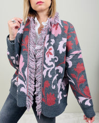 Cardigan arabesque grigio-rosa