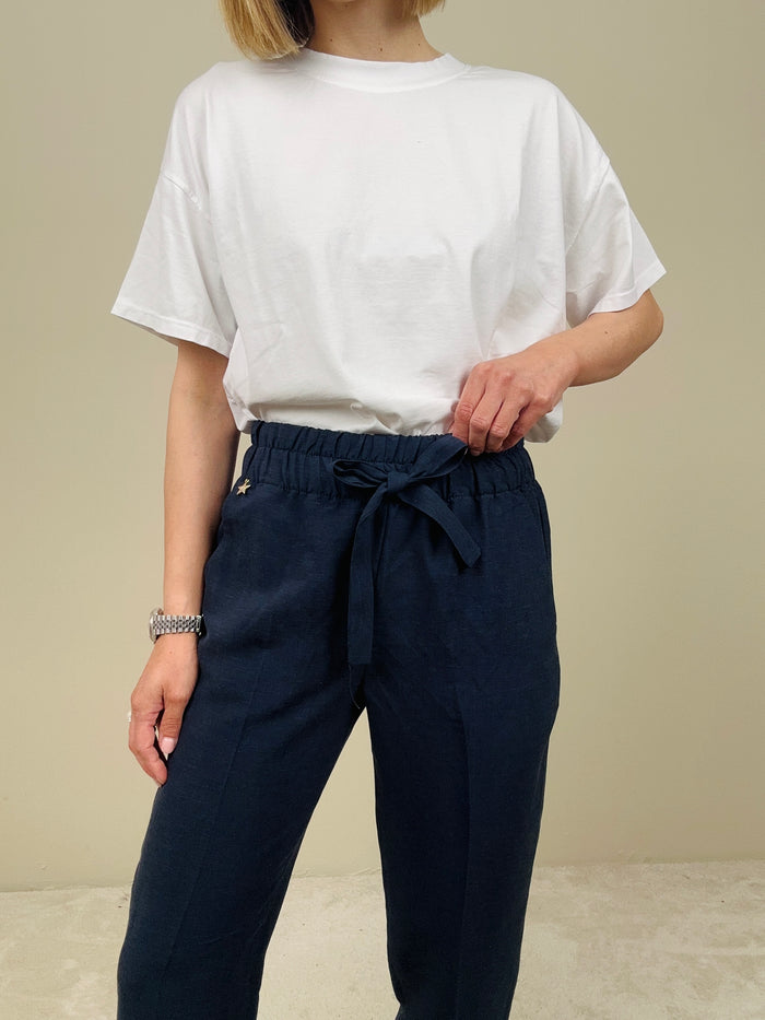 Pantalaccio viscosa e lino blu