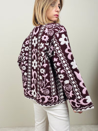 Cardigan fiore rosa-bordeaux