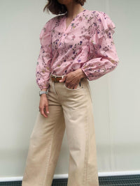 Camicia fiori&ruches rosa