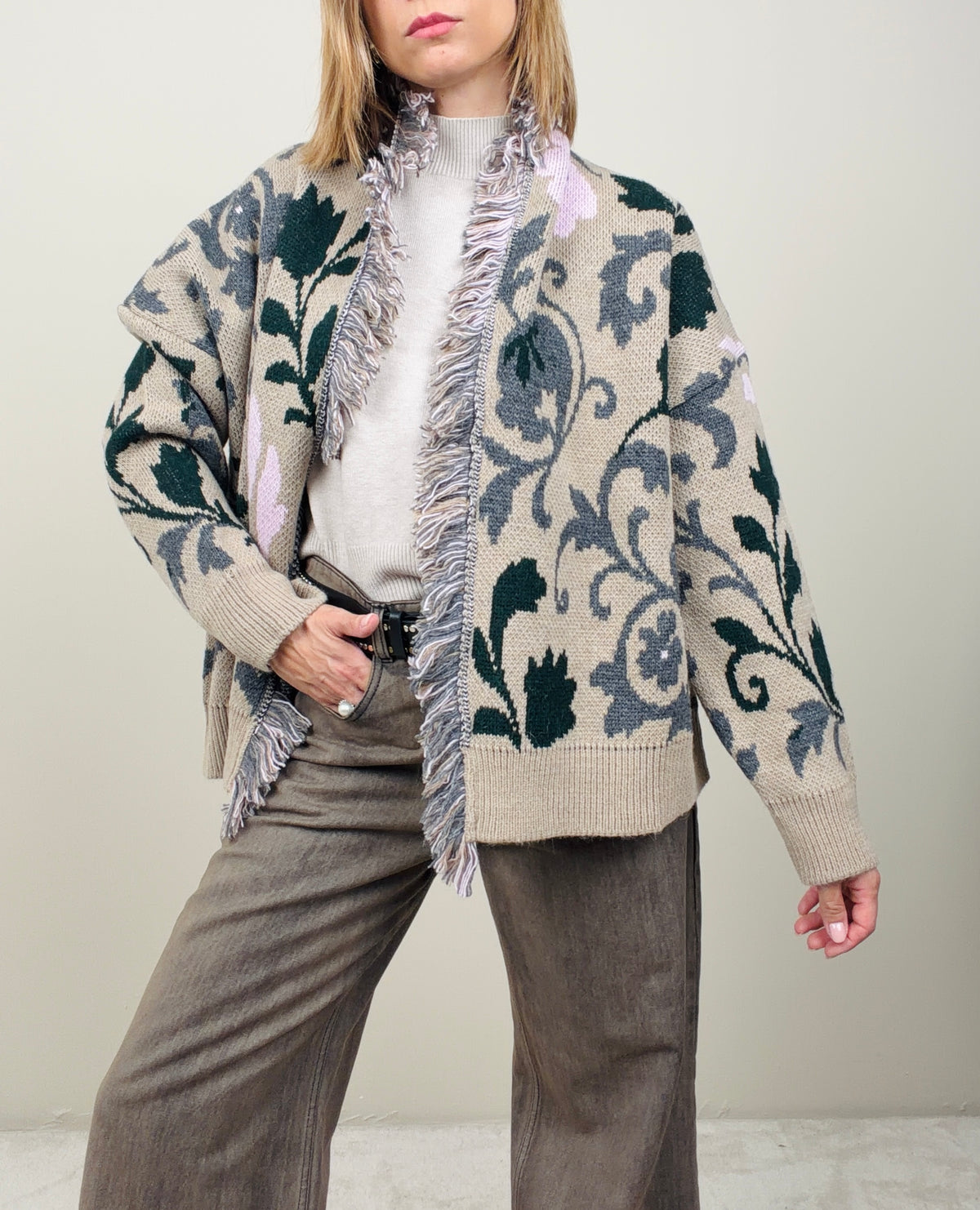 Cardigan arabesque beige-verde