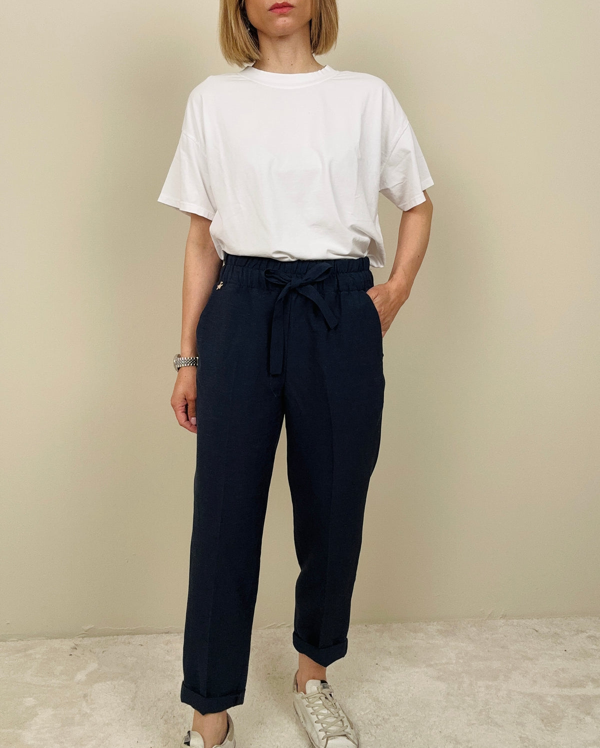 Pantalaccio viscosa e lino blu
