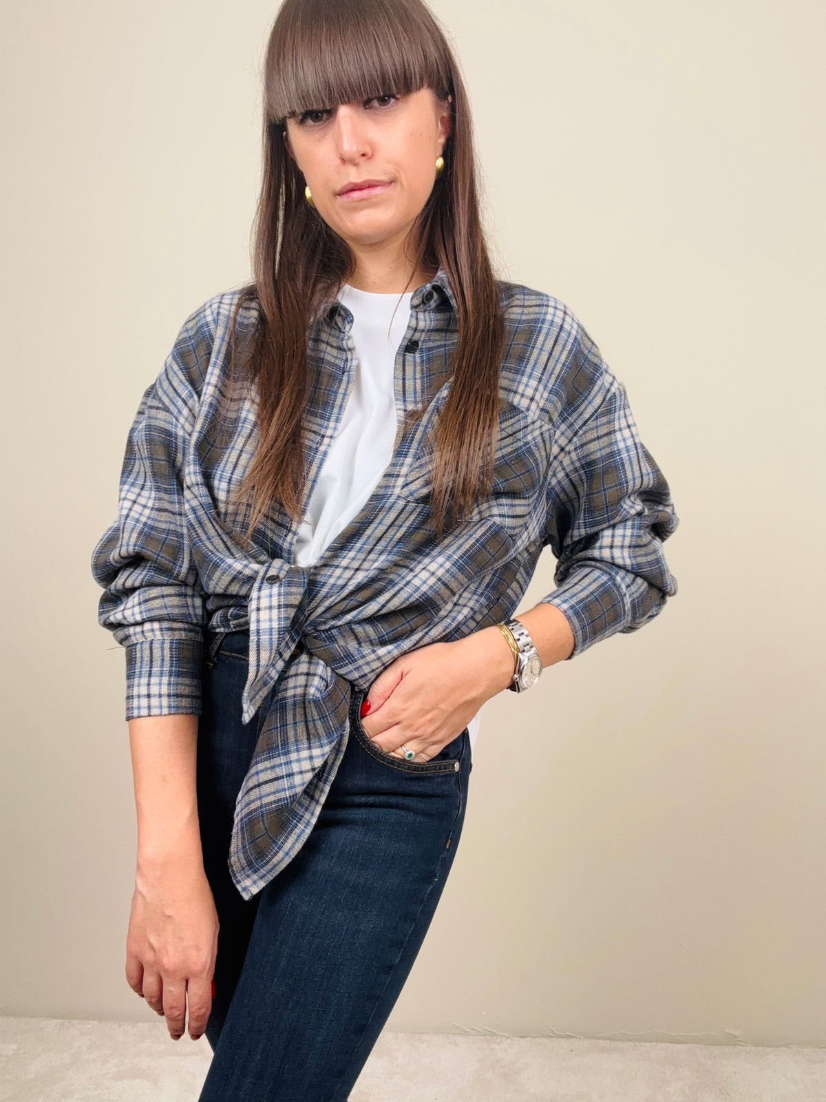 Camicia check militare/azzurra