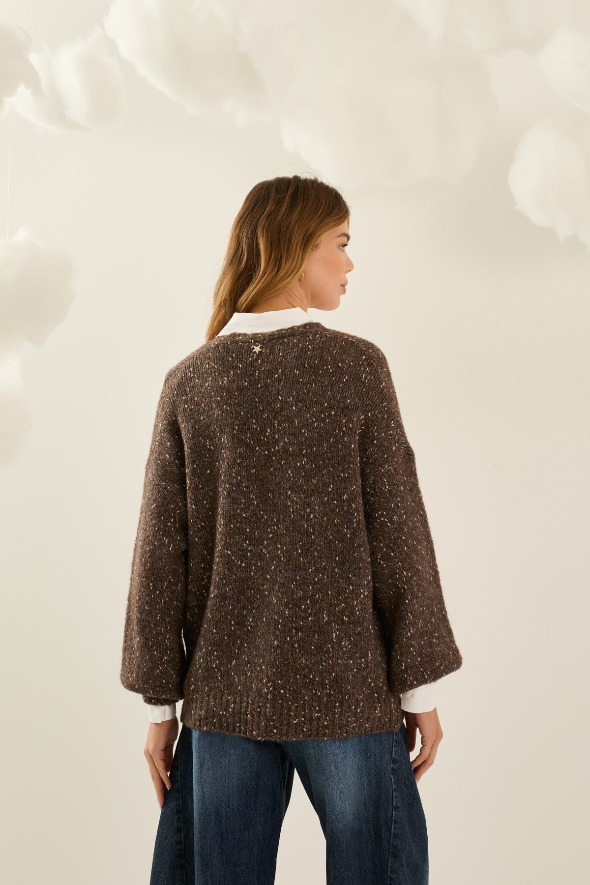 Cardigan over mélange marrone