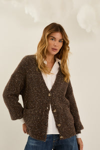 Cardigan over mélange marrone