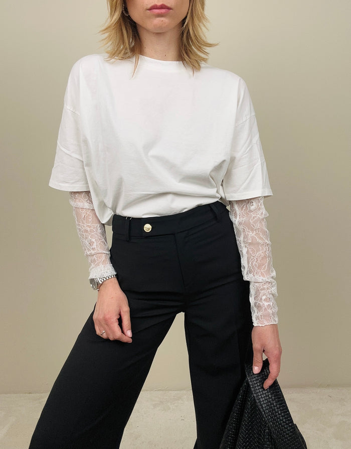 T-shirt con manica in pizzo