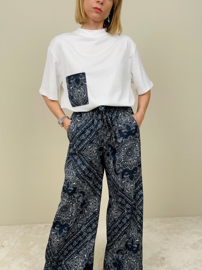 Pantalone fantasia bandana blu