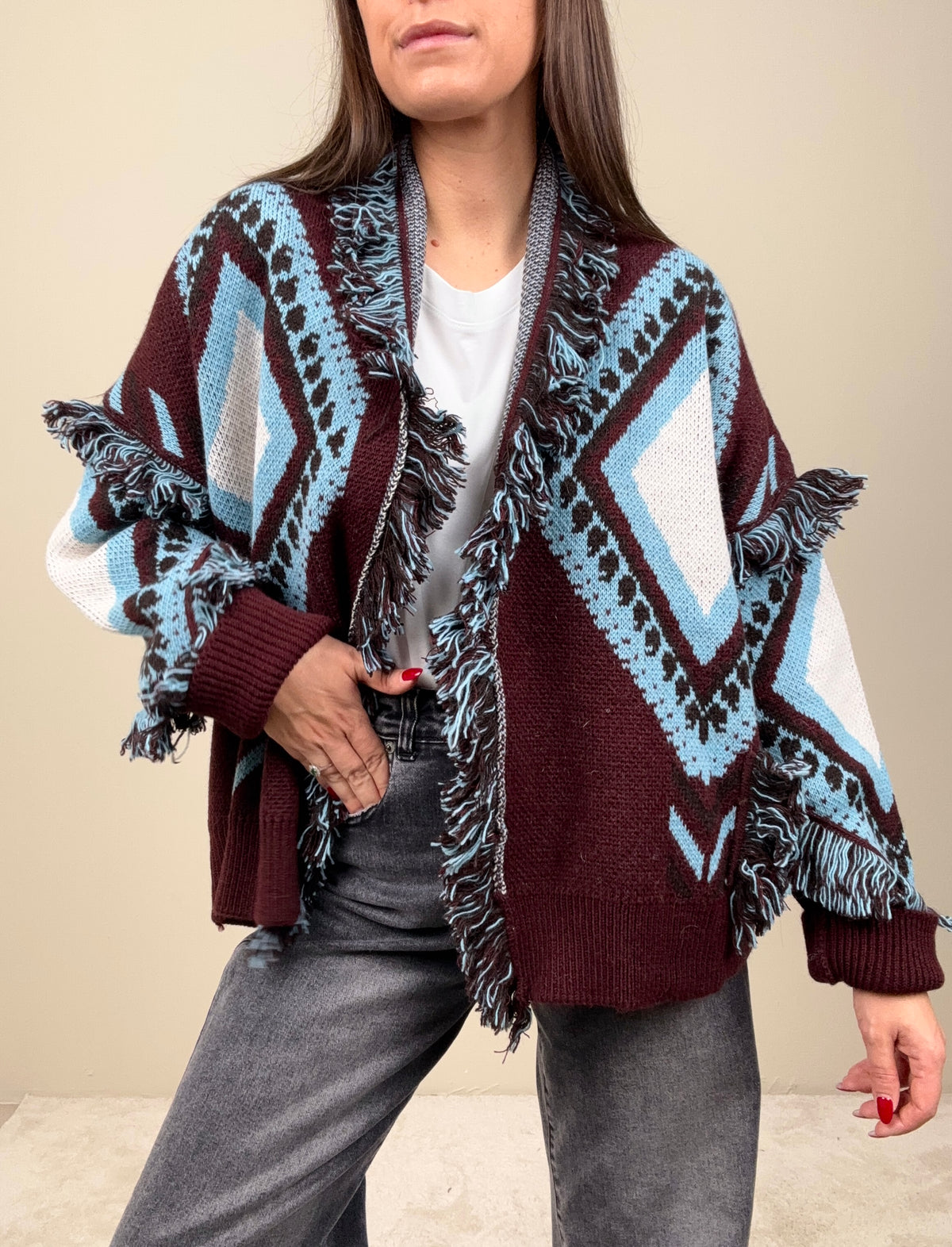 Cardigan rombi bordeaux