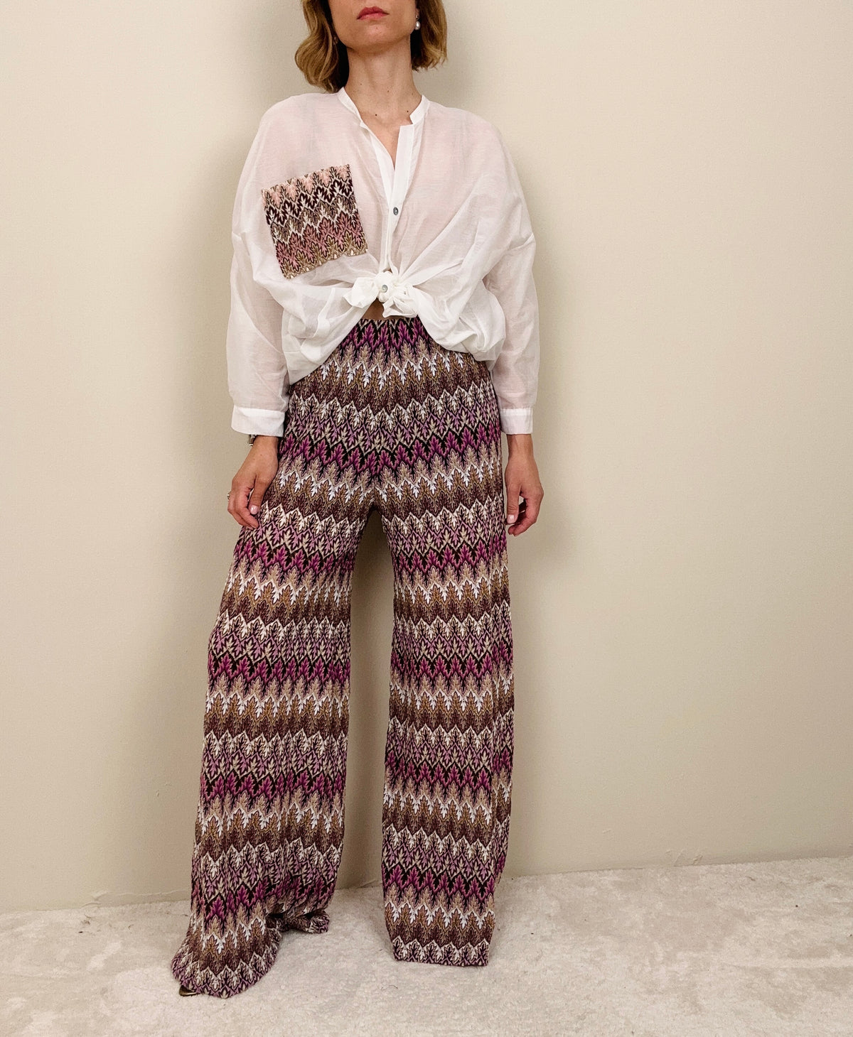 Pantalone in maglina stile missoni viola