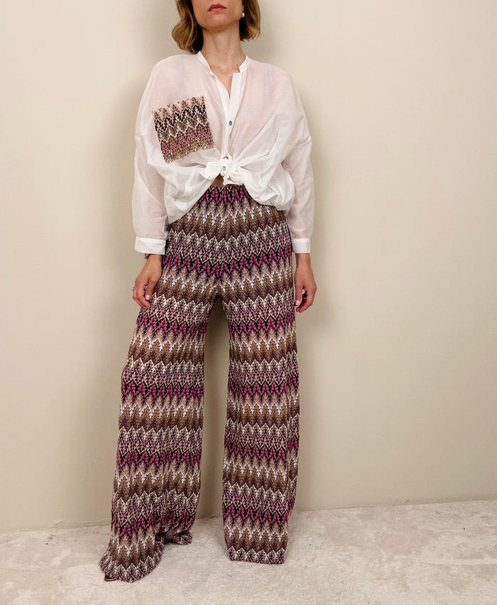 Pantalone in maglina stile missoni viola