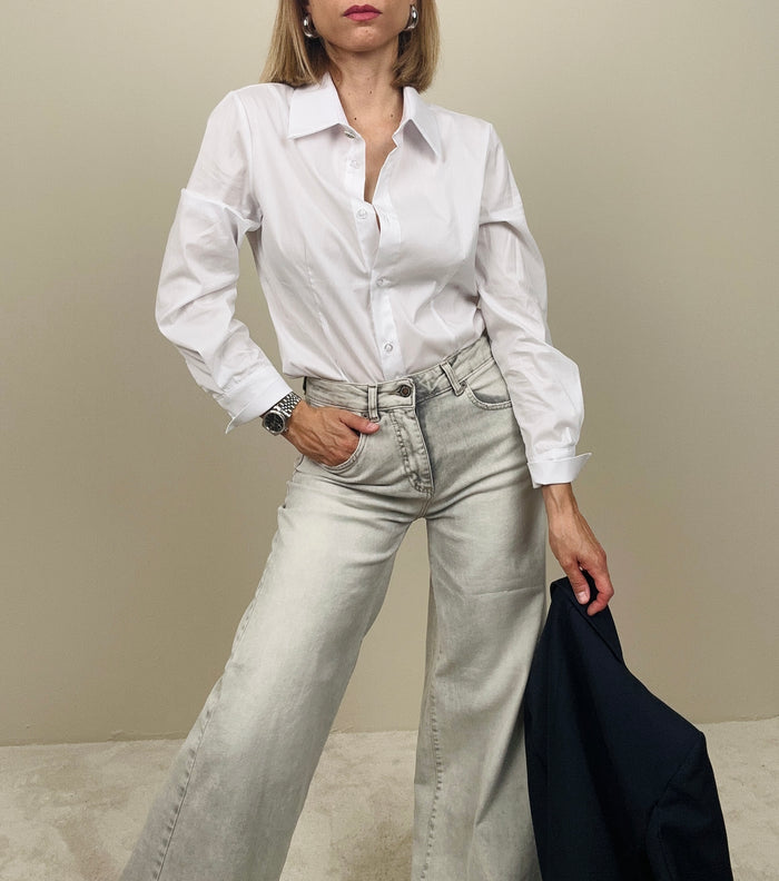 Camicia in cotone con bottone gioiello