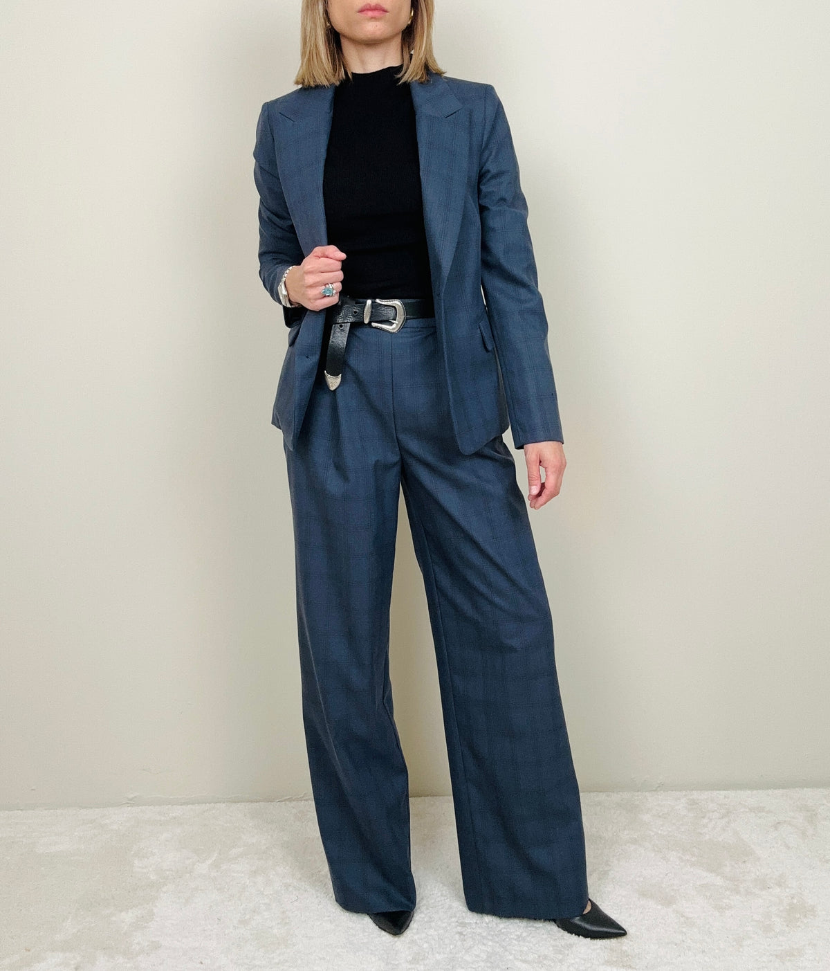 Pantalone  asciutta microfantasia blue navy