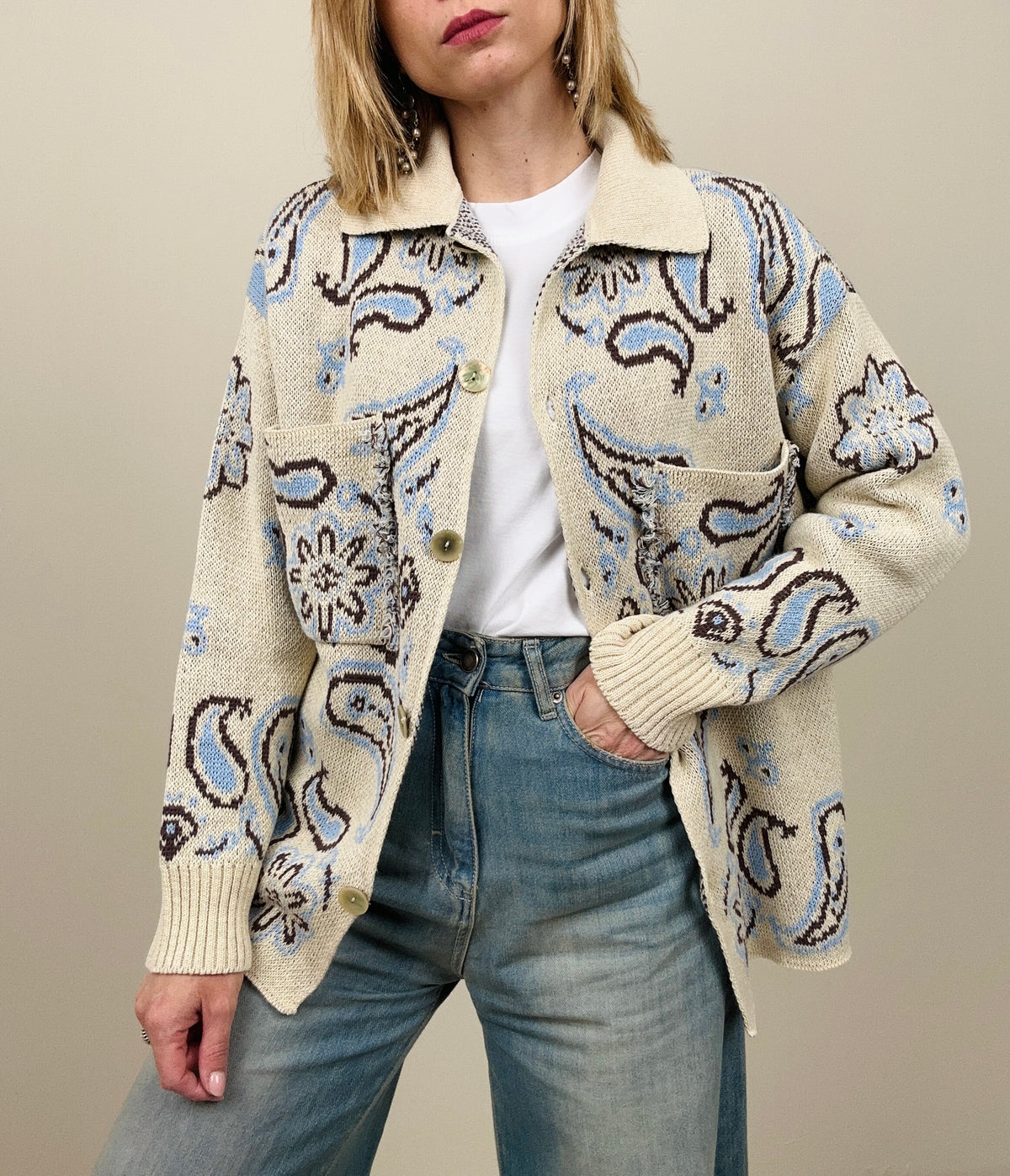 Cardigan bandana con colletto