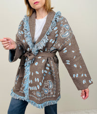 Cardigan bandana taupe-azzurro