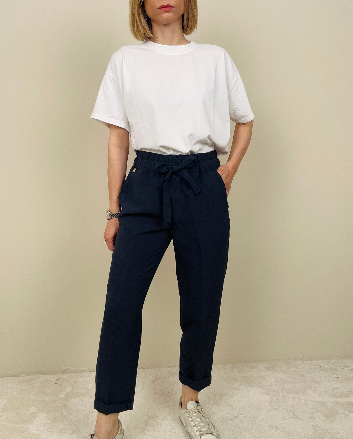 Pantalaccio viscosa e lino blu