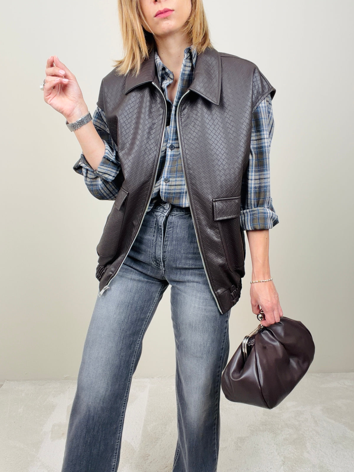 Gilet in ecopelle cioccolato