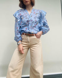 Camicia fiori&ruches azzurra