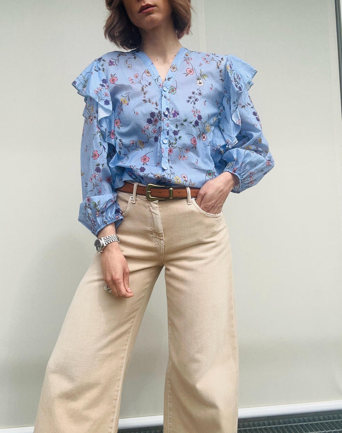 Camicia fiori&ruches azzurra