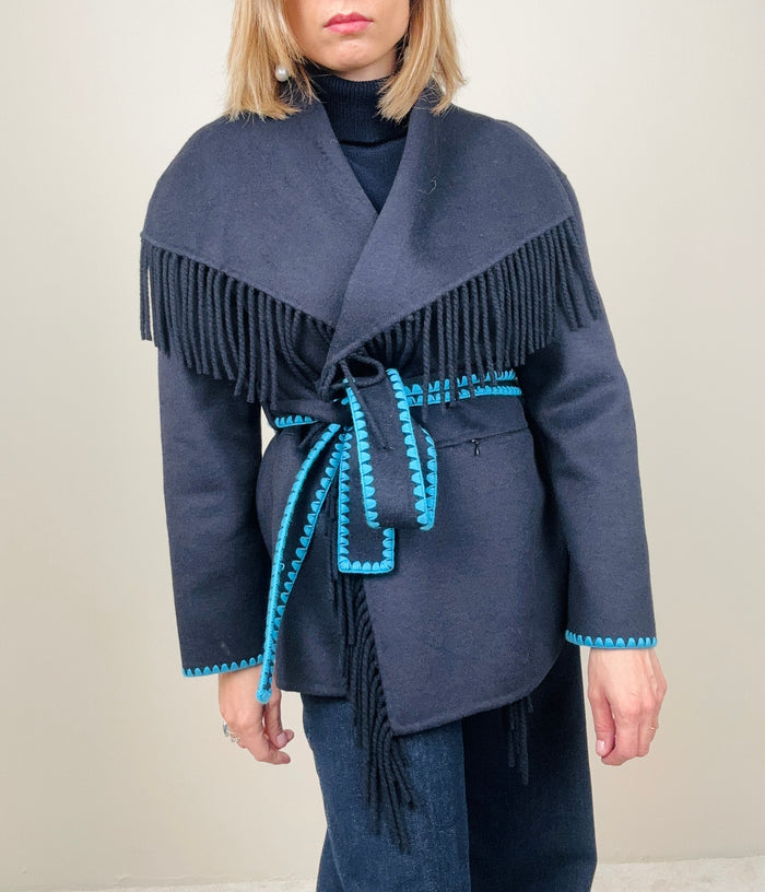 Cappottino blu con frange
