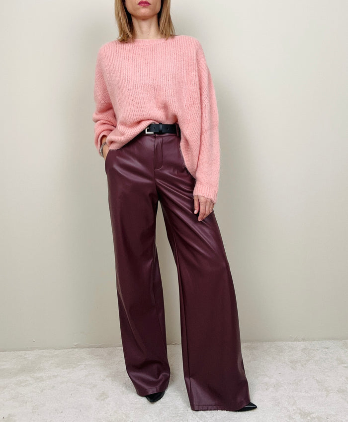 Pantalone palazzo ecopelle bordeaux