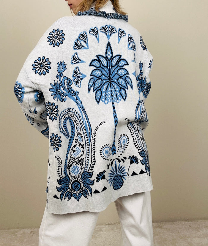 Cardigan palme azzurre