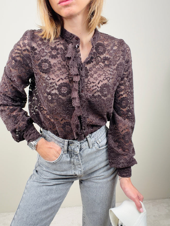 Camicia in pizzo cacao