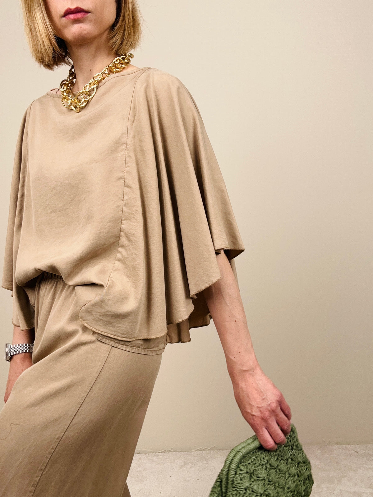 Blusa in viscosa sabbia