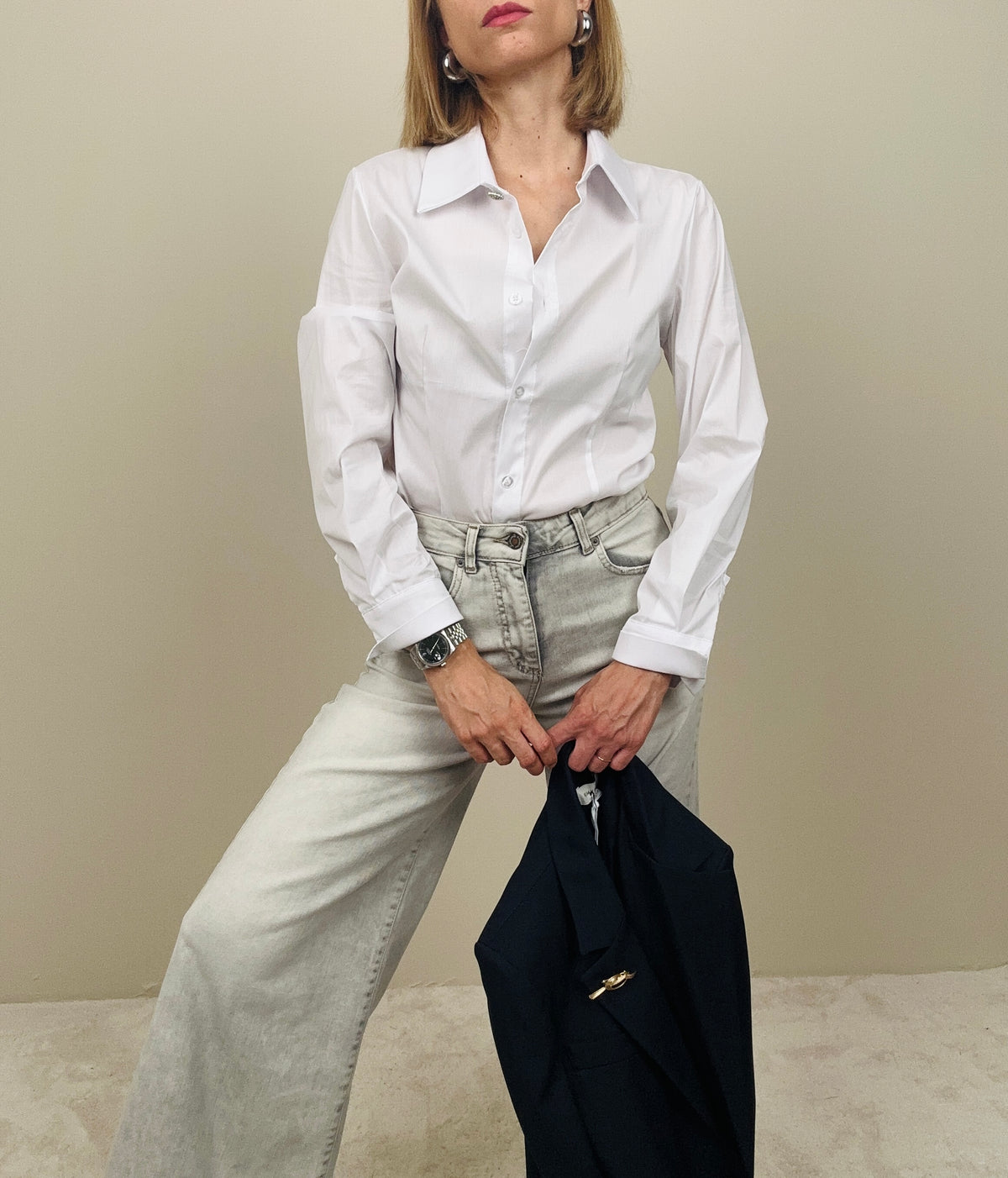 Camicia in cotone con bottone gioiello