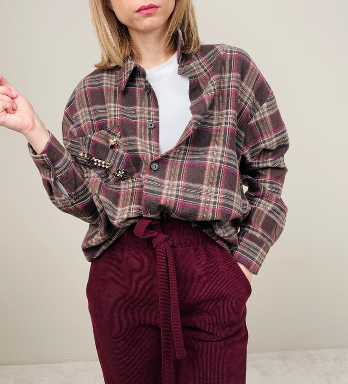 Camicia check bordeaux e marrone