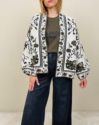 Cardigan flora bianco-verde