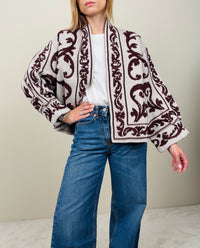 Cardigan gesso-bordeaux