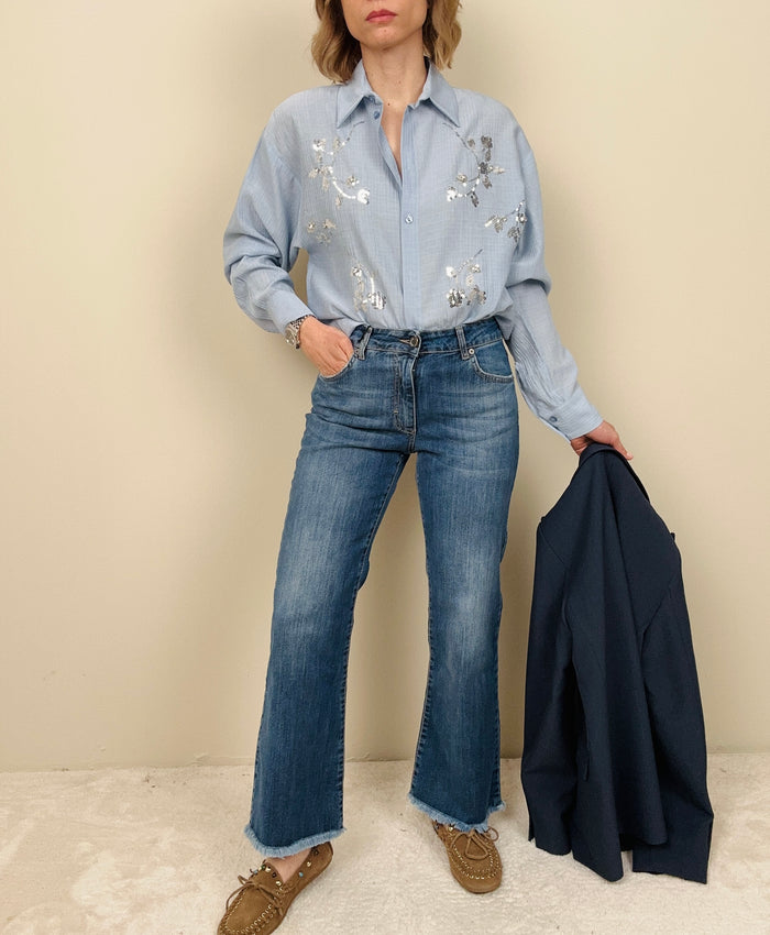 Jeans trombetta sfrangiato
