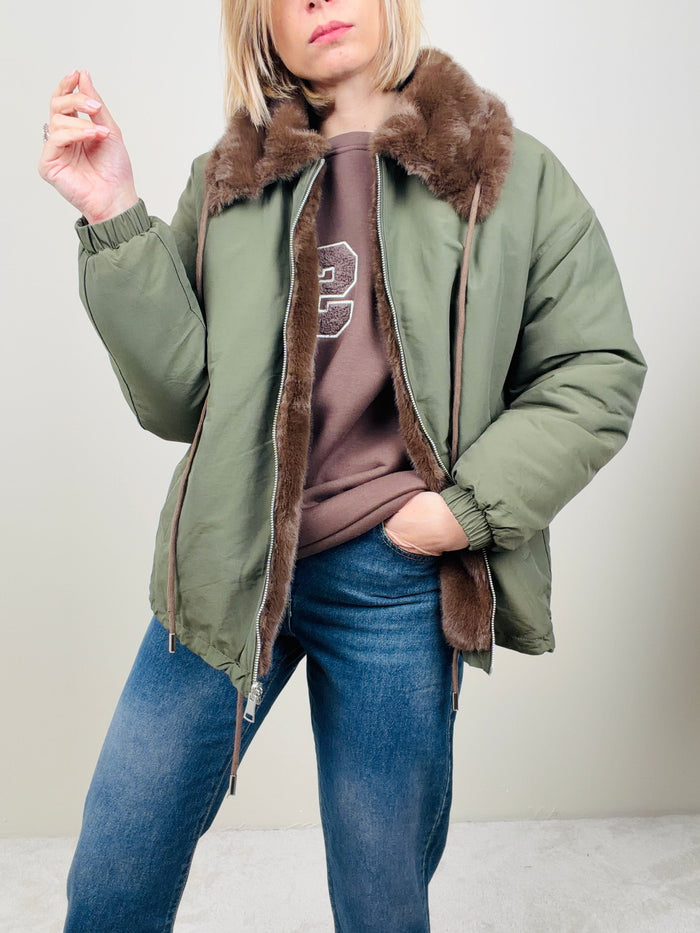 Parka reversibile con ecopelliccia