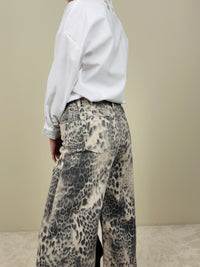 Jeans flare leopardato avena