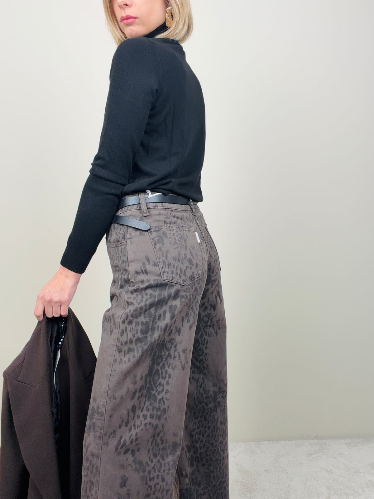 Jeans flare leopardato moro