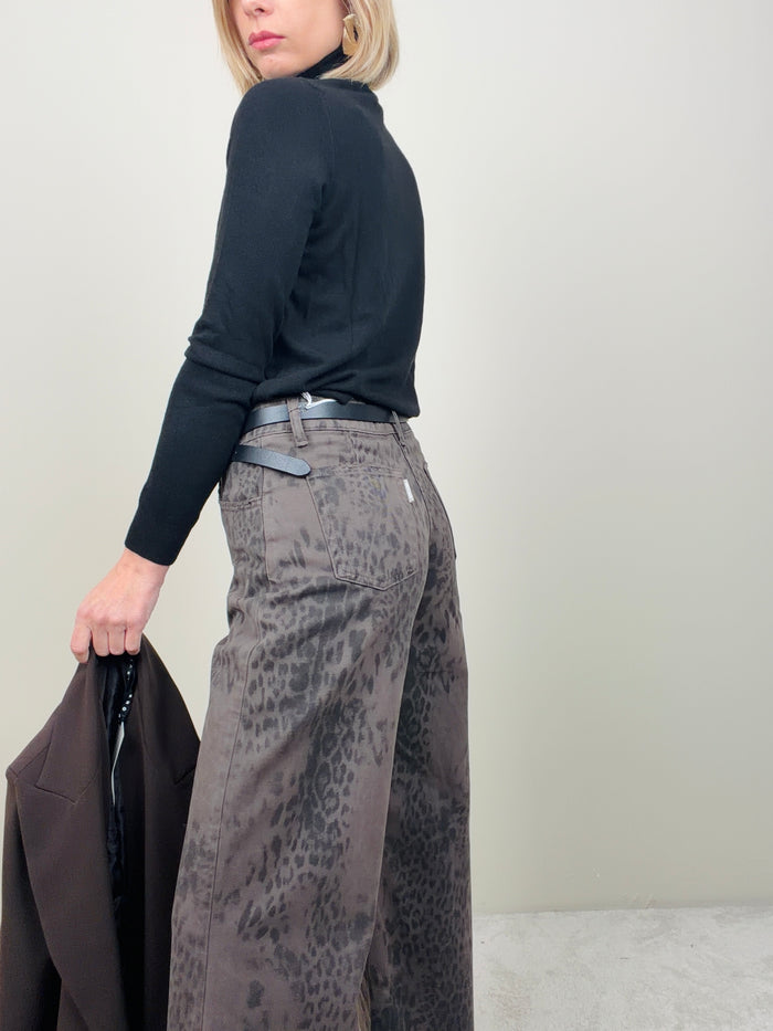 Jeans flare leopardato moro