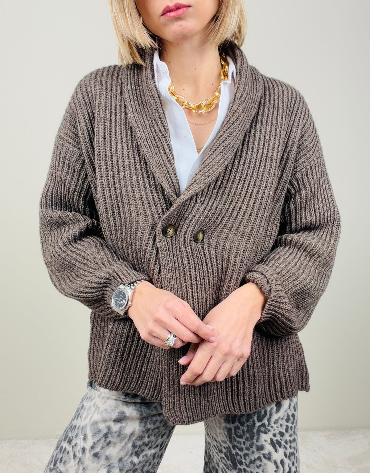 Cardigan doppiopetto cacao