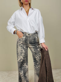 Jeans flare leopardato avena