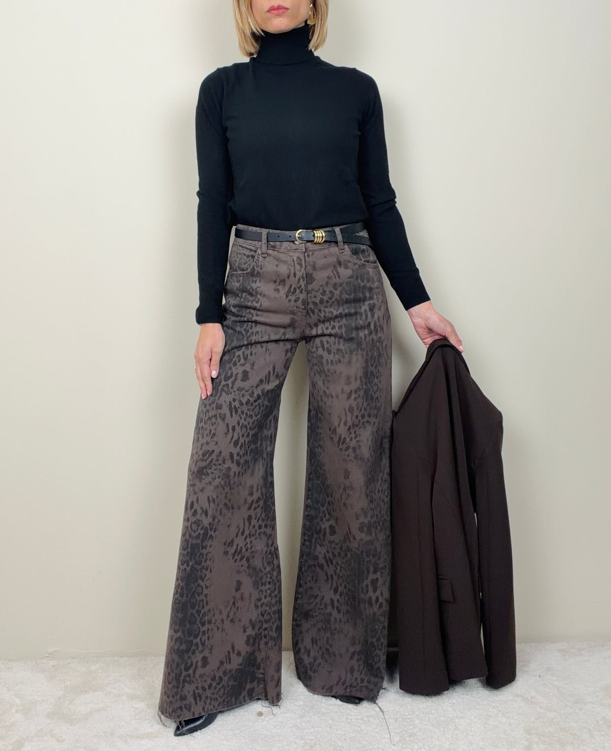 Jeans flare leopardato moro