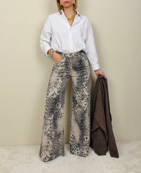 Jeans flare leopardato avena